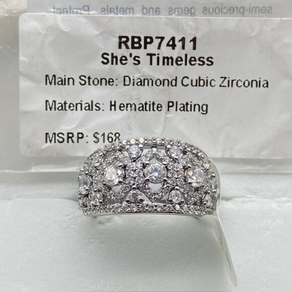 Diamond CZ on Hematite Plating RBP7411 Ring Size 8 - Picture 4 of 4